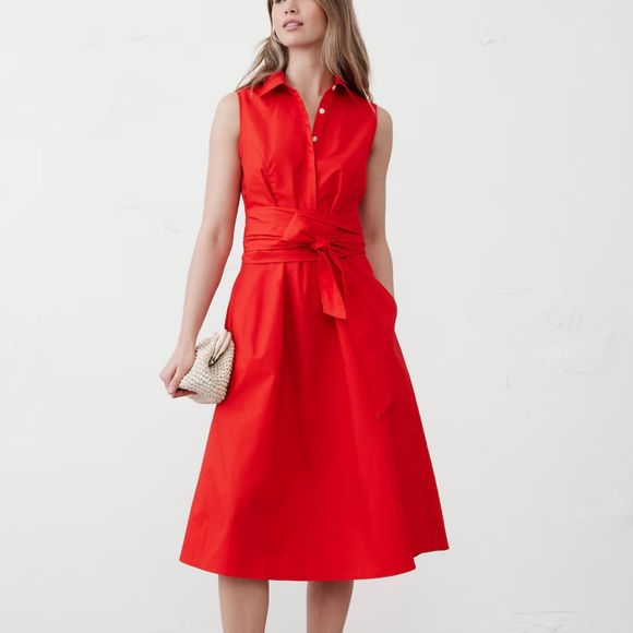 Banana Republic Princess Blue Poplin Cross-Waist Midi Dress - Picture 9 of 13